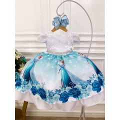 Vestido Infantil Frozen Princesa Aplique Gelo Festas