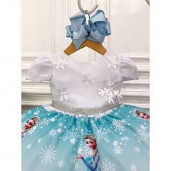 Vestido Infantil Frozen Princesa Aplique Gelo Festas