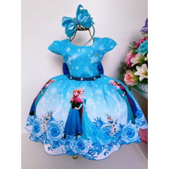 Vestido Infantil Frozen Princesa Gelo Olaf Luxo Pérolas