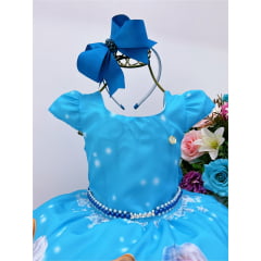 Vestido Infantil Frozen Princesa Gelo Olaf Pérolas Luxo