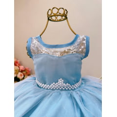 Vestido Infantil Azul Princesas Capa de Luxo Aniversário