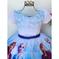 Vestido Infantil Frozen Princesas Luxo Cinto Pérolas