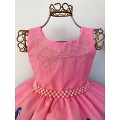 Vestido Infantil Fundo do Mar Peixinhos Rosa Luxo Festa
