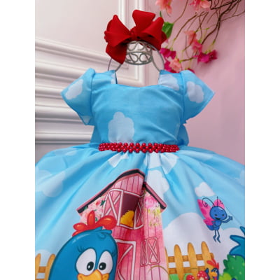 Vestido Infantil Galinha Fazendinha Vermelha Azul Festas