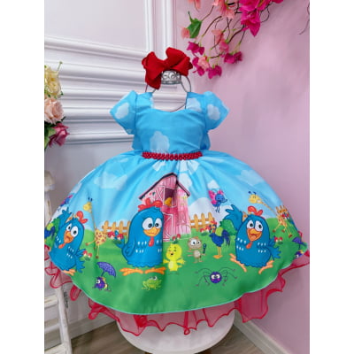 Vestido Infantil Galinha Fazendinha Vermelha Azul Festas