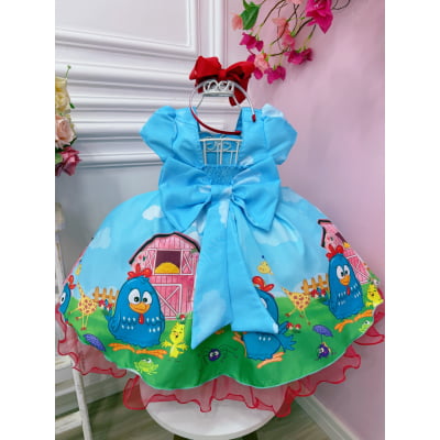 Vestido Infantil Galinha Fazendinha Vermelha Azul Festas