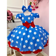 Vestido Infantil Galinha Pintadinha Azul Bolinhas Tule Laço