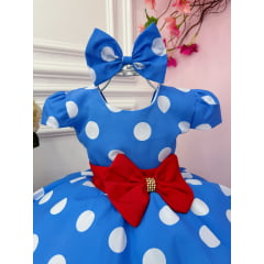 Vestido Infantil Galinha Pintadinha Azul Bolinhas Tule Laço