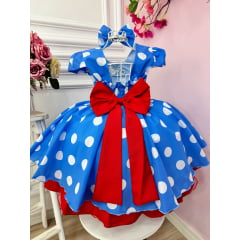 Vestido Infantil Galinha Pintadinha Azul Bolinhas Tule Laço