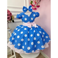 Vestido Infantil Galinha Pintadinha Azul Bolinhas Tule Rosa Laço