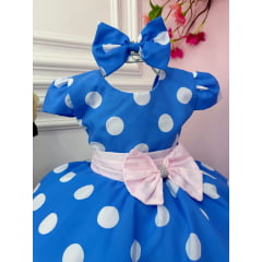 Vestido Infantil Galinha Pintadinha Azul Bolinhas Tule Rosa Laço