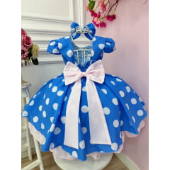 Vestido Infantil Galinha Pintadinha Azul Bolinhas Tule Rosa Laço