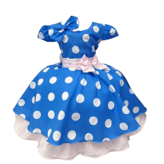 Vestido Infantil Galinha Pintadinha Azul Bolinhas Tule Rosa Laço