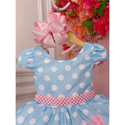 Vestido Infantil Galinha Pintadinha Azul C/ Cinto Pérolas