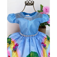 Vestido Infantil Galinha Pintadinha Azul e Rosa Luxo Festas