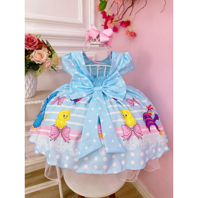 Vestido Infantil Galinha Pintadinha e Amigos Azul Festas