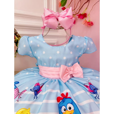 Vestido Infantil Galinha Pintadinha e Amigos Azul Festas
