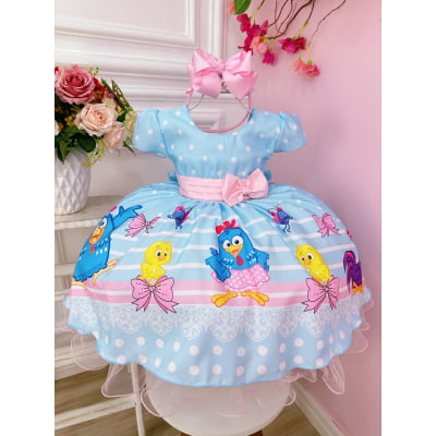 Vestido Infantil Galinha Pintadinha e Amigos Azul Festas