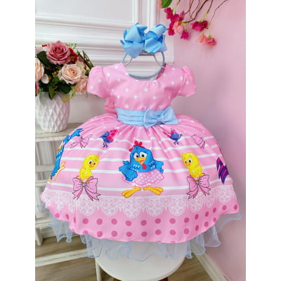 Vestido Infantil Galinha Pintadinha e Amigos Rosa Festas