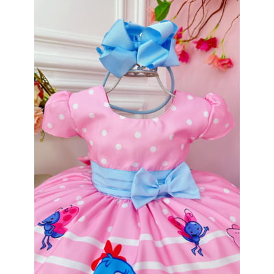Vestido Infantil Galinha Pintadinha e Amigos Rosa Festas