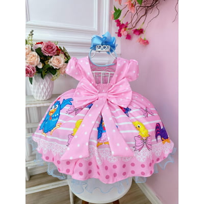 Vestido Infantil Galinha Pintadinha e Amigos Rosa Festas