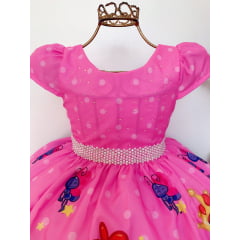 Vestido Infantil Galinha Pintadinha Pink Cinto Luxo