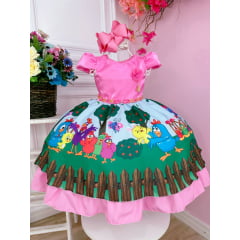 Vestido Infantil Galinha Pintadinha Rosa Chiclete Luxo
