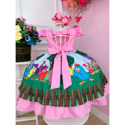 Vestido Infantil Galinha Pintadinha Rosa Chiclete Luxo
