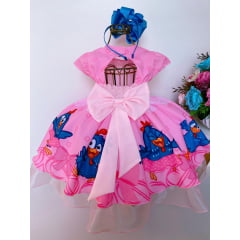 Vestido Infantil Galinha PIntadinha Rosa Cinto de Pérolas Luxo