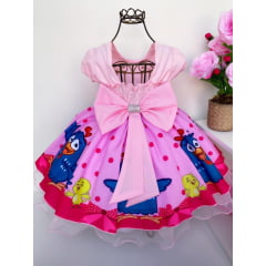 Vestido Infantil Galinha Pintadinha Rosa Luxo Laço