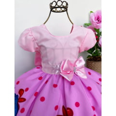 Vestido Infantil Galinha Pintadinha Rosa Luxo Laço