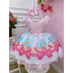 Vestido Infantil Rosa e Azul Peito Com Strasss