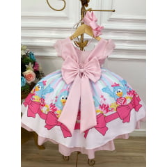 Vestido Infantil Rosa e Azul Peito Com Strasss