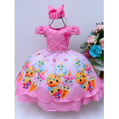Vestido Infantil Ice Cream Rosa Chiclete