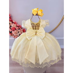 Vestido Infantil Jardim Encantado Amarelo Aplique Borboletas
