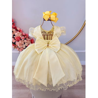 Vestido InfantilAmarelo + Tiara ou Laço