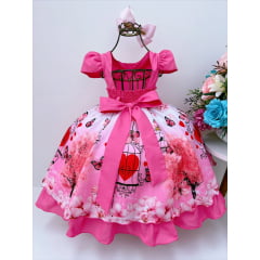 Vestido Infantil Jardim Encantado Borboletas Rosa Luxo