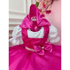 Vestido Infantil Jardineira Borboletas Pink Com Lenço Festas