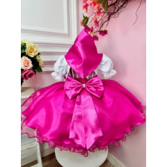 Vestido Infantil Jardineira Borboletas Pink Com Lenço Festas