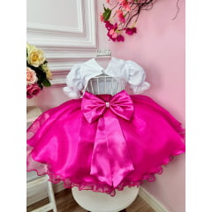 Vestido Infantil Jardineira Borboletas Pink Com Lenço Festas