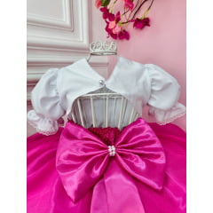 Vestido Infantil Jardineira Borboletas Pink Com Lenço Festas