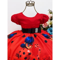 Vestido Infantil Lady Bug Vermelho Laço Preto