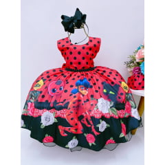 Vestido Infantil Ladybug Vermelho Bolinhas Pretas
