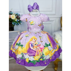 Vestido Infantil Lilás Princesa Rapunzel No Jardim Pérolas