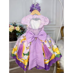 Vestido Infantil Lilás Princesa Rapunzel No Jardim Pérolas