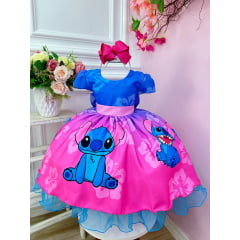 Vestido Infantil Lilo e Stitch Azul Luxo Festas