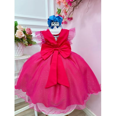 Vestido Infantil Lilo e Stitch Pink Com Glitter Festas