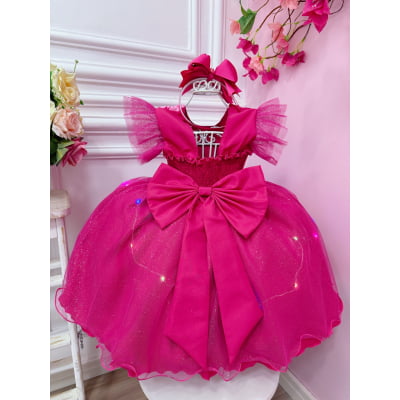 Vestido Infantil Lilo e Stitch Pink Saia C/ Leds Glitter