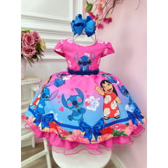 Vestido Infantil Lilo e Stitch Rosa Chiclete Festas