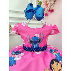 Vestido Infantil Lilo e Stitch Rosa Chiclete Festas